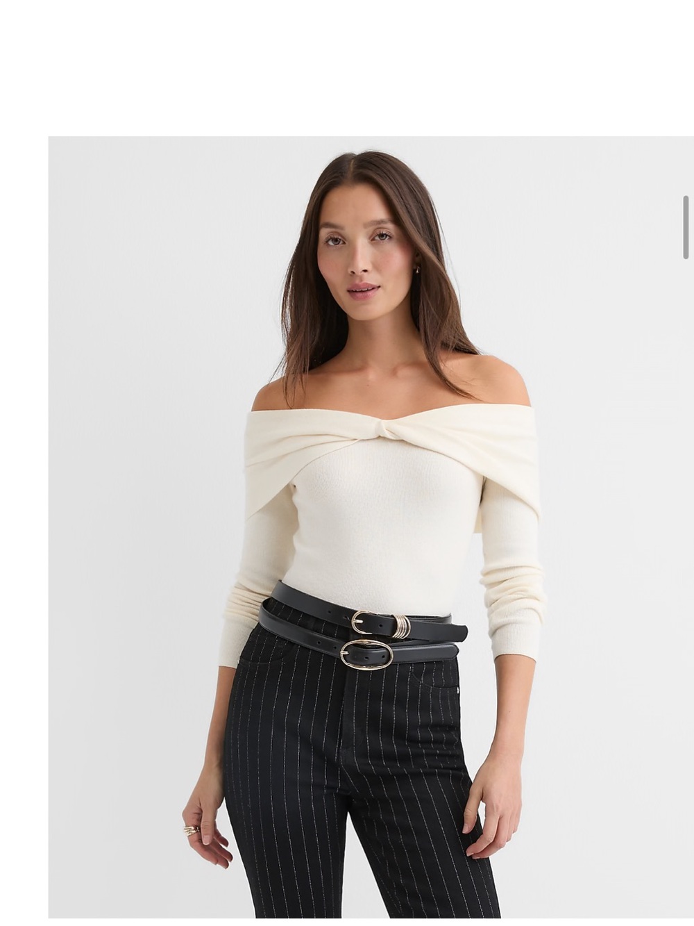 Off-Shoulder Twist Knit Sweater - Cream